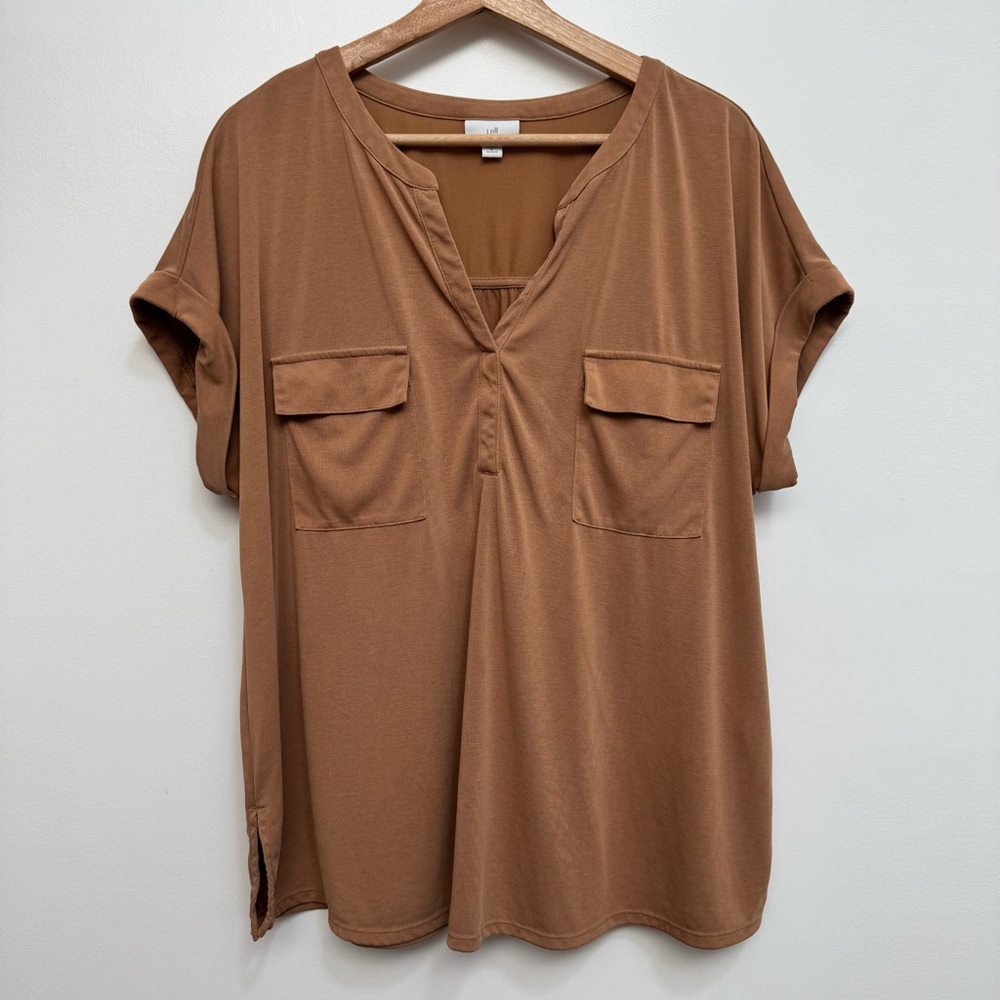 J. Jill Boxy Slinky Knit Blouse Top Women’s XL Neutral Travel Modal Blend Safari - Picture 2 of 11